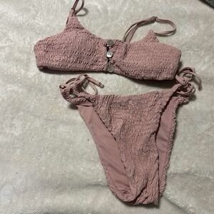 Pink Textured Bikini Set